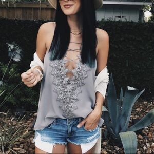 NWT Cami NYC The Charlie Silk Lace Top Grey XS